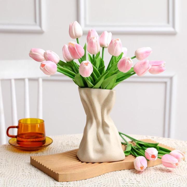 12 stuks latex kunstmatige tulpen - nep tulpen faux roze tulpen echte touch bloem voor thuiskantoor bruiloft decoratie (roze)