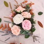 Kunstbloemen, rozen, 25 stuks, kunstrozen met steel, doe-het-zelf decoratie, voor bruiloft, boeketten, bruid, babyshower, feest, woondecoratie, serie roze