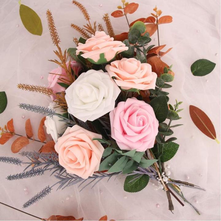 Kunstbloemen, rozen, 25 stuks, kunstrozen met steel, doe-het-zelf decoratie, voor bruiloft, boeketten, bruid, babyshower, feest, woondecoratie, serie roze