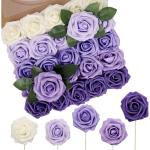 Kunstbloemen, 50 stuks, kunstschuim, rozen, paarse bloemen met stengels, lavendel, voor doe-het-zelf bruiloft, bruidsmeisje, bruidsboeket, middenstuk, feest, binnendecoratie (serie