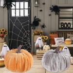 Kunstkürbisse aus Samt für Herbstdekoration für Thanksgiving und Halloween-Feiern (grün)