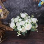 Künstliche Blumen, Pfingstrose 5 Bouquet Real Touch Seide Blumen mit Stiel Creme Kunstblume in Groß Dekoration(White)