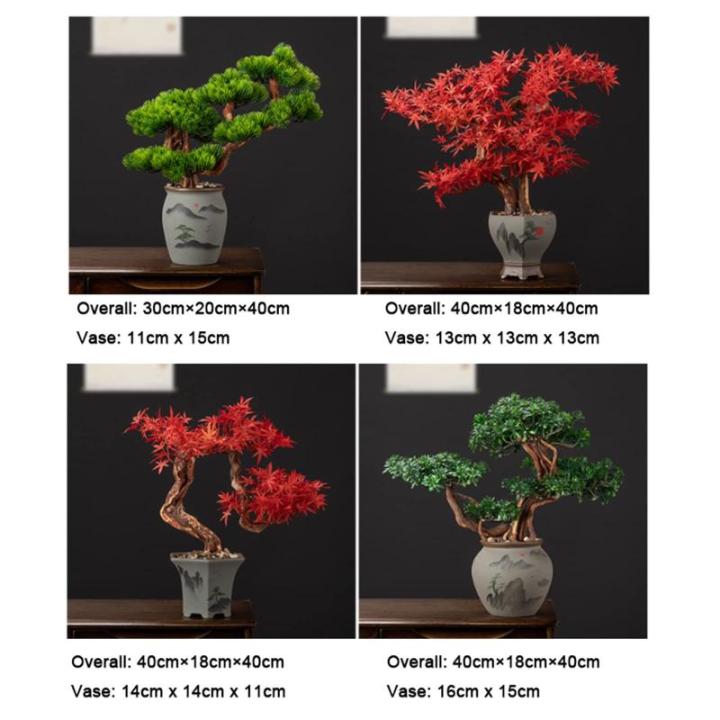 Kunstbonsai-boom bonsai-boom, kunstmatige grenen, bonsai-interieurdecoratie, kunstmatige bonsai-planten voor interieur, kantoordecoratie (rood) kunstbomenplanten (kleur: a)