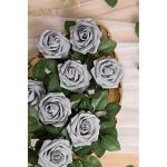 Kunstbloemen, rozen, 25 stuks, kunstbloemen, schuimrozen, namaakrozen met steel, doe-het-zelf, bruiloft, boeketten, bruid, woondecoratie, grijs