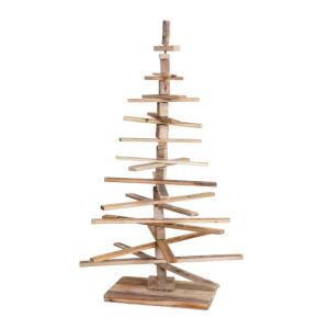 HWC-H77 Decoratieve kerstboom, 3D-kerstboom, kerstdecoratie, shabby look, dennenhout, verstelbaar, 130 x 82 x 82 cm, naturel