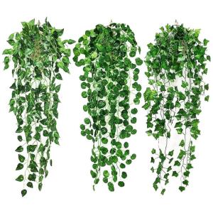 3 stuks kunsthangplanten, hangende , 95 cm, onderhoudsvrije , wijnstok, groene planten, plastic planten voor binnen en buiten, tuin, wanddecoratie