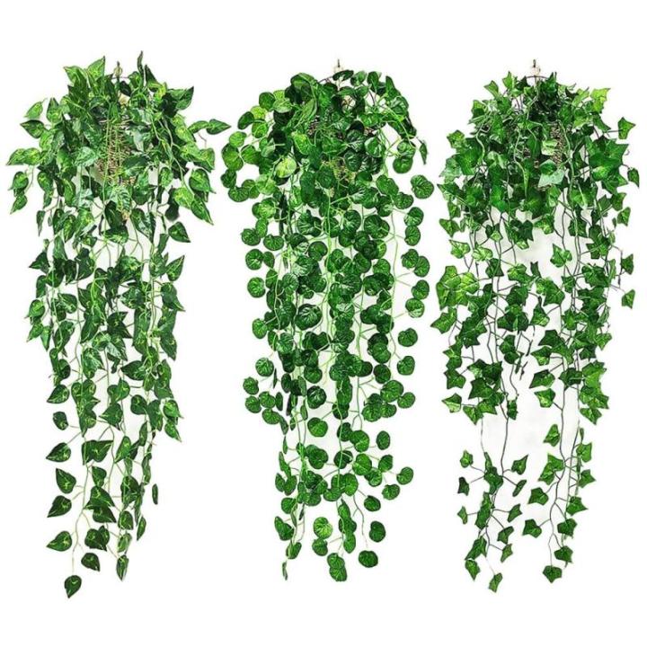 3 stuks kunsthangplanten, hangende , 95 cm, onderhoudsvrije , wijnstok, groene planten, plastic planten voor binnen en buiten, tuin, wanddecoratie