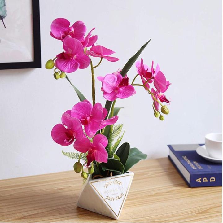 Kunstblumen Künstliche Blumen, 3 Zweige Orchideen im Topf, lebensechte künstliche Schmetterlingsblumen mit Keramikvase, Heimbüro-Dekoration für jeden Anlass