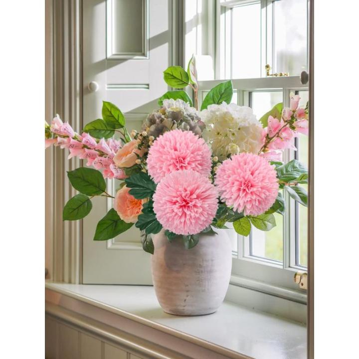 10 cm grote kunstbloem hortensia met 63 cm lange steel, 6 stuks roze kunstmatige hortensia bloemen, kunststof bloemen hortensia voor woondecoratie, kantoor, tuin party deco, bruilo