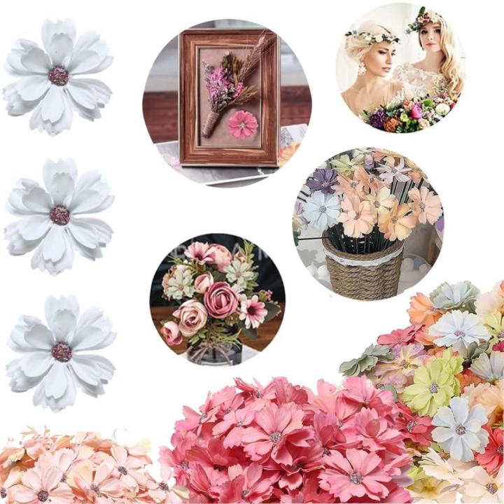 60 stuks mini-bloemen van zijde, meerkleurig, mini-madeliefjes, madeliefjes, zijden koppen, , voor feest, bruiloft, huis, decoratie, knutselen, kunsthandwerk