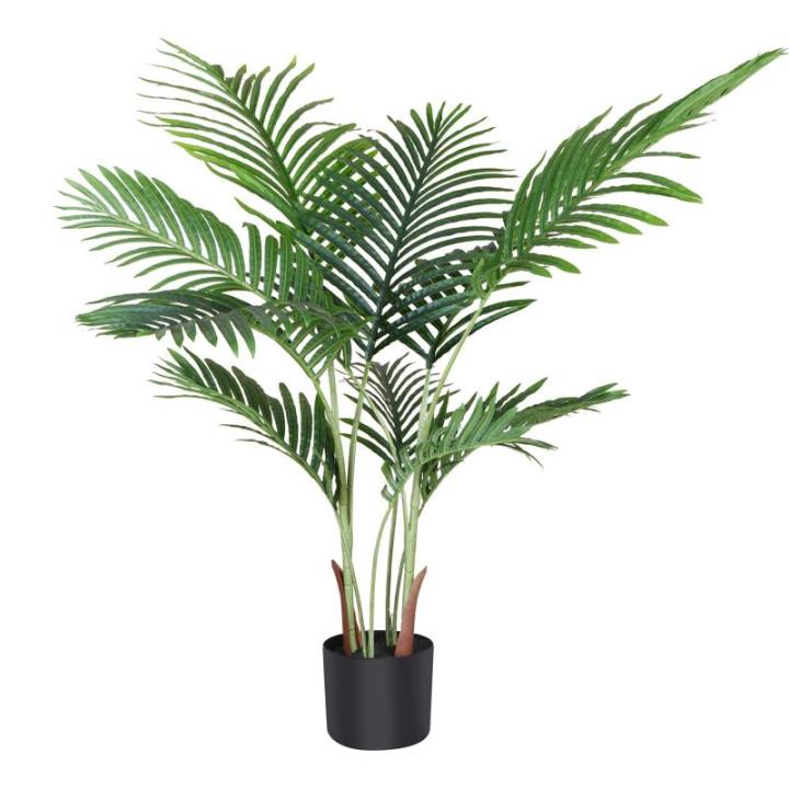 Künstliche Areca Palme 110 cm Fake Palm Tree 10 Stämme Faux Tree für Indoor Outdoor Modern Decor Feaux Dypsis Lutescens Pflanzen im Topf für Home Office (1 Stück)