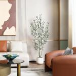 Olijfboom, kunstplant, 150 cm, kunstplant met levensechte vruchten, kunstolijfboom in witte pot, indoor decoratie (1 stuks)