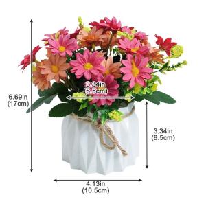 Künstliches Blumenarrangement,Künstlicher Blumens Künstliche Gänseblümchen in Vase, fühlt sich echt an, gefälschte Gänseblümchen, Kunstseide, Pflanzenarrangements(Red)