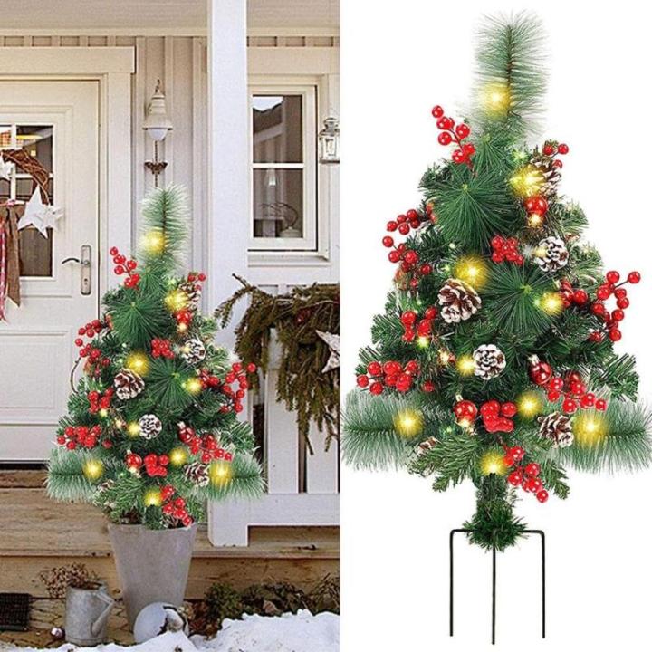 Holiday Planter Filler, Artificial Christmas Urn Filler, Faux Christmas Flowers for Outdoor Planters, Lighted Artificial Christmas Pre-lit Decorations with Tripod Stake, Pot Filler