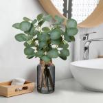 35 cm kunstmatige eucalyptus-takken met zwarte glazen vaas, eucalyptus-kunststof plant, eucalyptus, , realistische eucalyptus, decoratie, zilverdollar voor bruiloft, tafeldecoratie