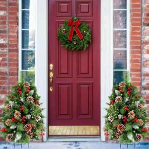 Holiday Planter Filler, Artificial Christmas Urn Filler, Faux Christmas Flowers for Outdoor Planters, Lighted Artificial Christmas Pre-lit Decorations with Tripod Stake, Pot Filler