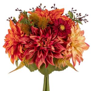 Kunstbloem kunstboeket kunstplant bloemstukken set van 2 hortensia rozenboeket hoogte 30 cm decoratieve plant voor arrangementen feestdag tafel of bruiloft (oranje rood, 1 stuks)