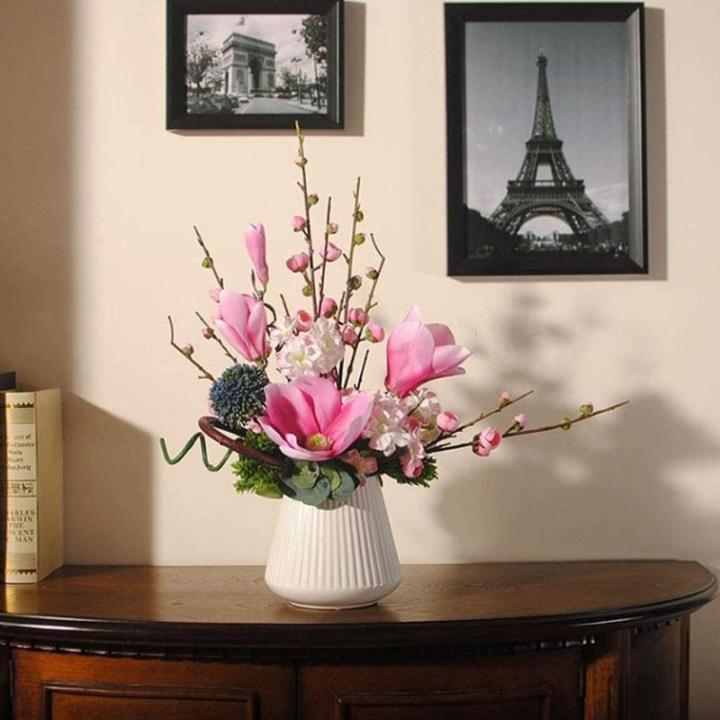 Kunstblumen Europäisches Seidenblumenarrangement in Einer Keramikvase – künstliche Blumendekoration für das Wohnzimmer, künstliches Blumenarrangement für jeden Anlass