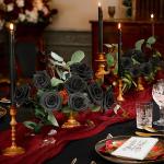 Kunstbloemen, zwarte rozen, 30 stuks, 8 cm, boeket, kunstdecoratie, bloemen, kunstrozen met stelen en kaart voor Valentijnsdag, tuin, verjaardag, feest, doe-het-zelf bruiloftsdecor
