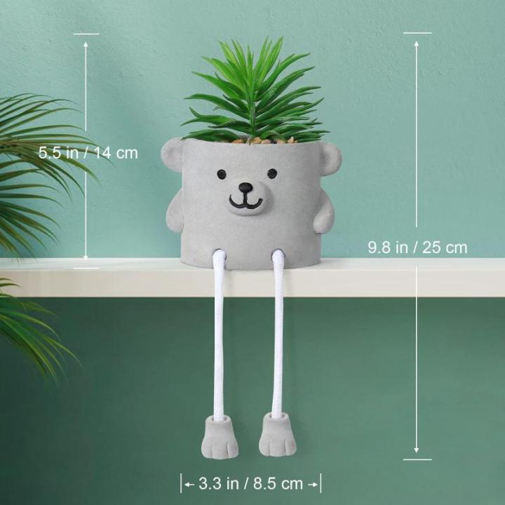 Set van 2 in pot, mini-kunstplant nepvetplanten met hangende poten, emotioneel cement potplant faux decoratieve plant voor thuis, kantoor, tafeldecoratie boekenkast