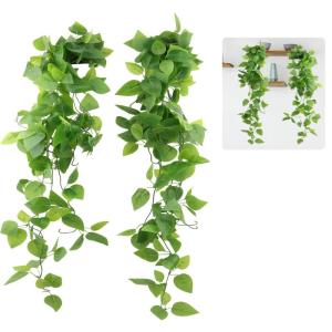 Hangende , 2 stuks, eucalyptusbladeren, hangend, onderhoudsvrije plastic hangplanten, namaak-klimplanten voor muur, keuken, hangmand, decoratie, 108 cm