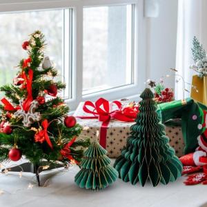 Kerstboom van papier, kerstboom van papier knutselen, model-kerstboomdecoratie van papier, meerlaagse split, kerstversiering voor tafeldecoratie