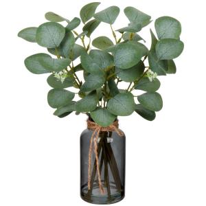 35 cm kunstmatige eucalyptus-takken met zwarte glazen vaas, eucalyptus-kunststof plant, eucalyptus, , realistische eucalyptus, decoratie, zilverdollar voor bruiloft, tafeldecoratie