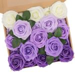 Kunstbloemen, rozen, 25 stuks, kunstrozen met steel, doe-het-zelf decoratie, voor bruiloft, boeketten, bruid, woondecoratie, serie violet