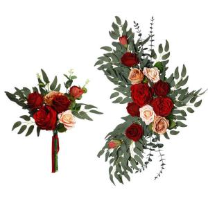 2 stuks bruiloftsboogbloemen, kunstbloemenarrangement, kunstbloemen-wagset, welkomstborden, bloemendecoraties voor bruiloftsdecoratie, ceremonie en (#3)