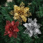 Poinsettia glitterkerstster, 30 stuks, bloemen met clips, glinsterend voor kerstboomdecoraties, kerstbloemen voor Kerstmis, tuin, Nieuwjaar, kransen, zilver