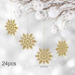 24 x sneeuwvlokken kerstdecoratie voor kerstboom glitter kerstboomversiering, goud