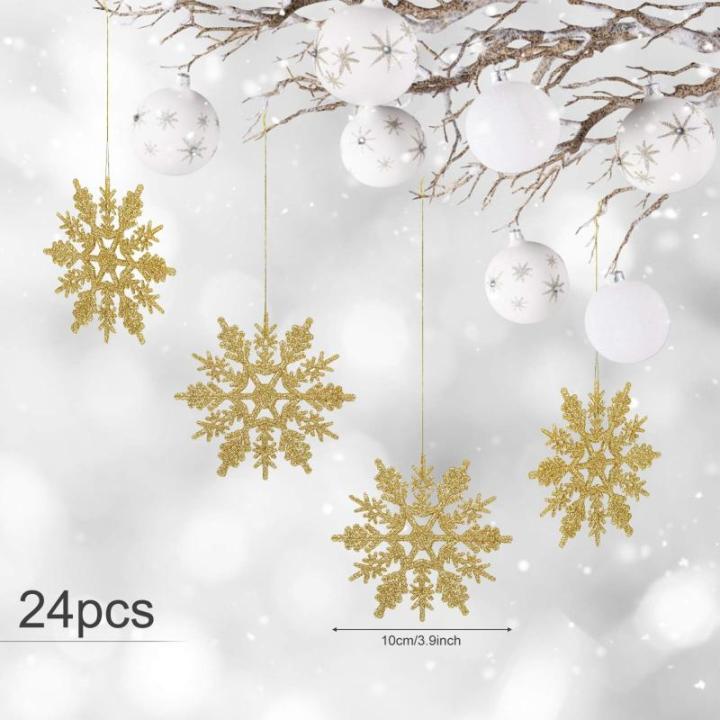 24 x sneeuwvlokken kerstdecoratie voor kerstboom glitter kerstboomversiering, goud