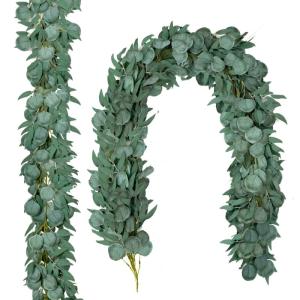 2 stuks kunstmatige eucalyptus slingers stam bladeren takken, 15 voet nep eucalyptus bladeren wijnstokken voor bruiloft tafel achtergrond boog muur decor deuropeningen decoratie bi
