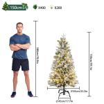 Kunstkerstboom met 200 ledverlichting, 150 cm premium dennenboom, kunstkerstboom met natuurwitte sneeuwvlokken, 400 takpunten, van PE en pvc dennennaalden, snel op te bouwen, klaps