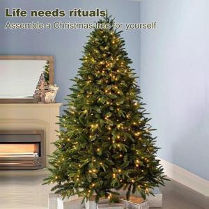 Kunstkerstboom, kerstboom met verlichting, realistische traditionele kerstboom, dichte takken, met metalen standaard, eenvoudig te monteren, perfect voor kerstdecoratie, 240 cm