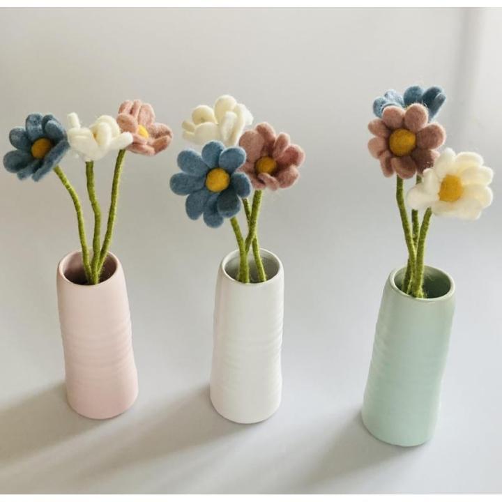 Anemonen/margrieten handvilt - bloemen van vilt vilten bloemen viltdecoratie lente Pasen - Fair Trade - handgemaakt boeket boeket (3 = wit/blauw/roze)