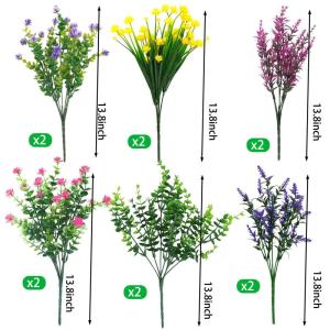 , decoratieve bloemen voor buiten, uv-bestendige kunstmatige bloemen, voor binnen en buiten, kunstboeket voor kantoor, pot, tuin, veranda, bruidsfeest, bruiloft, kleurrijk, 12 stuk