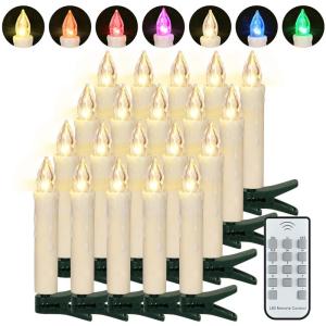 20 Led-kerstboomkaarsen, draadloos, met afstandsbediening, timer, flikkerend, kleurrijk en warm wit, kerstverlichting, voor binnen en buiten, waterdicht, kerstdecoratie, lichtketti