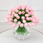 12 stuks latex kunstmatige tulpen - nep tulpen faux roze tulpen echte touch bloem voor thuiskantoor bruiloft decoratie (roze)