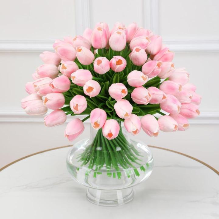 12 stuks latex kunstmatige tulpen - nep tulpen faux roze tulpen echte touch bloem voor thuiskantoor bruiloft decoratie (roze)