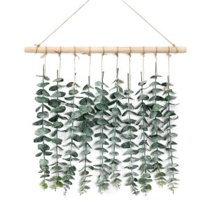 Künstlicher Eukalyptus, Wandbehang, Dekoration, Grün, Boho-Chic, Heimdekoration, Bauernhaus, rustikale Pflanzen mit Holzstab für Schlafzimmer, Wohnzimmer, Wohnung, Ornament, Ges