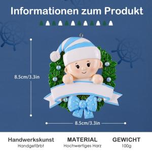 Gepersonaliseerde kersthangers met naam Baby's eerste Kerstmis - 2023 kunsthars kerstboomversiering, gepersonaliseerde , cadeaus voor baby's, zoons, kleinkinderen, bloemenkrans