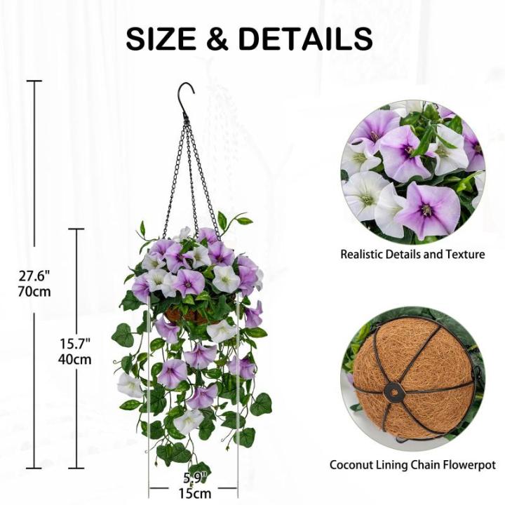 Kunstbloemen als echte ochtendglory hangende planten kunstbloemen met hanglamp, hoogte 70 cm, kamerplant, struik, decoratieve plant, groene plant