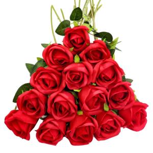 Kunstrozen, 15 stuks, kunstbloemen, net echt, lange stem, kunstrozen, kunstbloemen voor doe-het-zelf, bruiloftsdecoratie, bruidsboeket, tuin, feest, hotel, kantoor, decoratie, roze