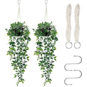 Hangende , 2 stuks, kunstplant met potten, hangplant, kunsthangplanten, echt voor binnen en buiten, balkon, wanddecoratie, kamerdecoratie