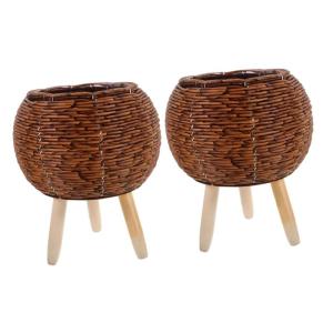 Rattan-Blumenständer Dreieckige Halterung Blumentopf-Tisch 2 Stück, Blumentopf-Aufbewahrungshalterung Geflochtener Korb Dekorativer Haushaltskorb, Pflanzgefäße for Zimmerpflanz