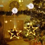 Kerstverlichting, 10 led-lichtgordijnen met sterren, kerstgordijn, werkt op batterijen, warmwit, timer, decoratieve kerstverlichting voor kerstboom, raam, deur, bruiloft, bar (2 st