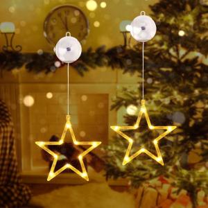 Kerstverlichting, 10 led-lichtgordijnen met sterren, kerstgordijn, werkt op batterijen, warmwit, timer, decoratieve kerstverlichting voor kerstboom, raam, deur, bruiloft, bar (2 st