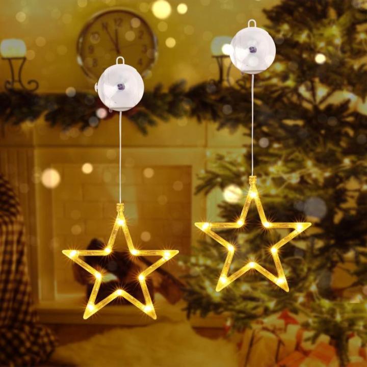Kerstverlichting, 10 led-lichtgordijnen met sterren, kerstgordijn, werkt op batterijen, warmwit, timer, decoratieve kerstverlichting voor kerstboom, raam, deur, bruiloft, bar (2 st