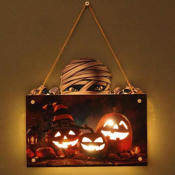 Kürbisschild Outdoor-Wandkunst | Kürbisschild Rustikale Wohndekoration | Rustikale Heimdekoration mit Seil, bedruckte Halloween-Veranda-Dekorationen (Wsgp 01b Kürbismumie)